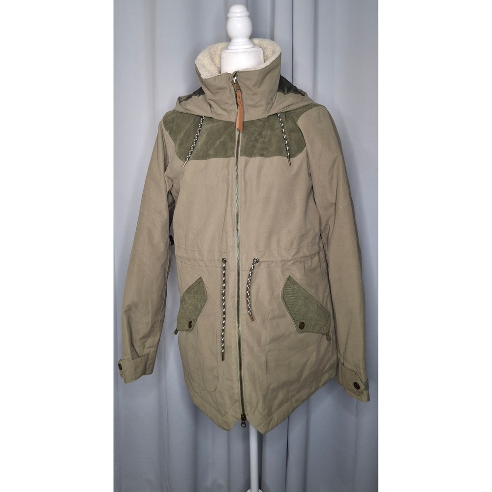 Burton Prowess DryRide Snowboard Jacket Women Khaki/Green/Tan Sherpa Hooded Coat - Picture 11 of 16